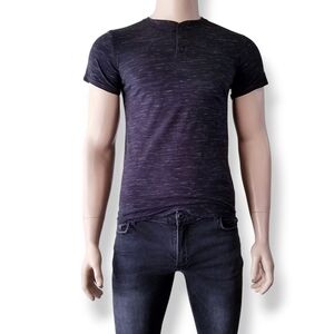 Hype Black Marled Short Sleeve Henley Shirt Size Small